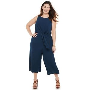Cropped Jumpsuit - Plus Size EVRI Knot Front Cropped Jumpsuit